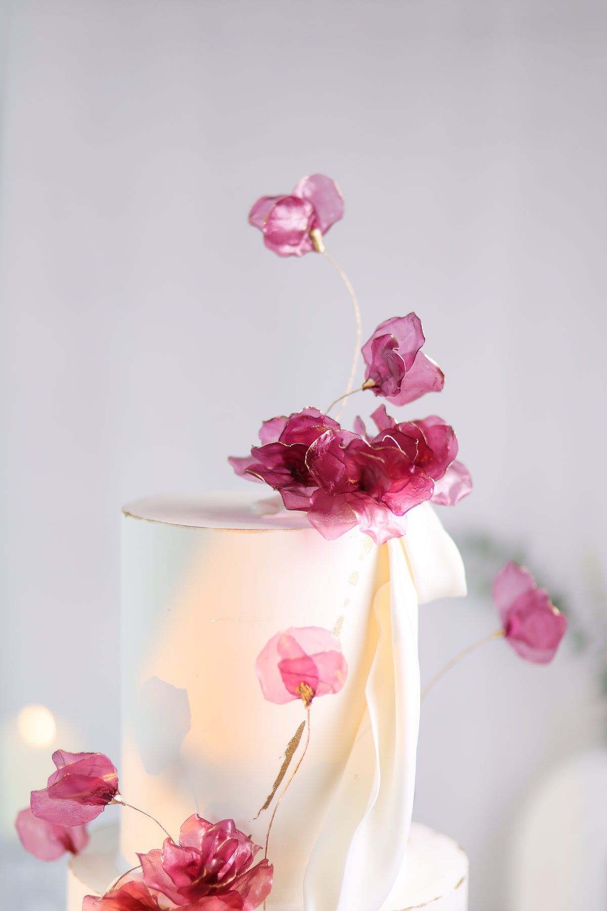 rice paper flowers tall two tiers cake