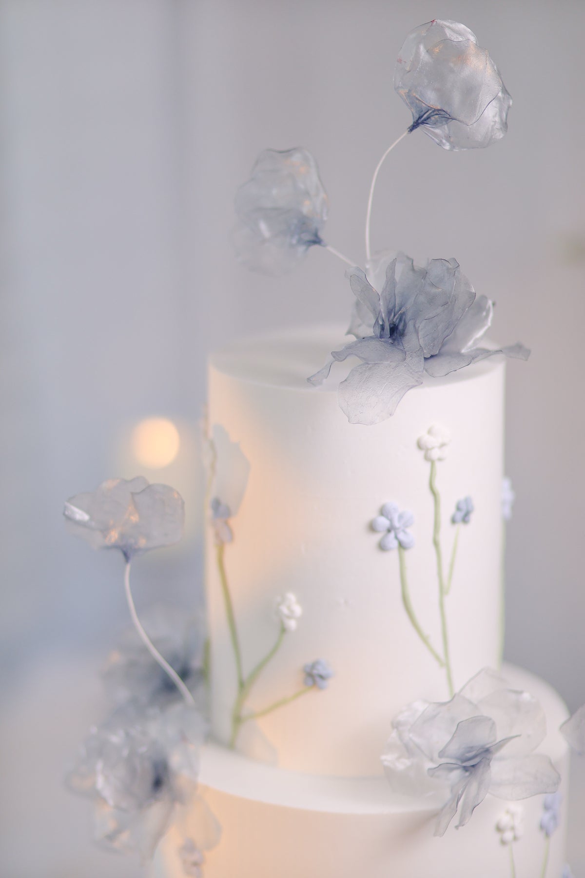 rice paper flowers tall two tiers cake