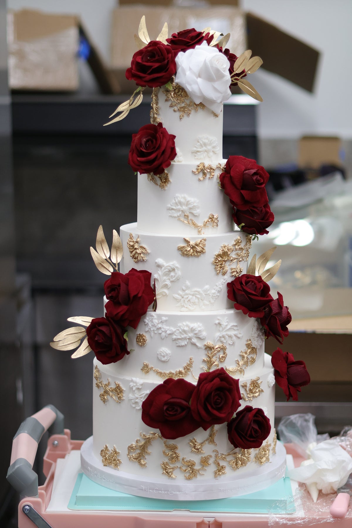 5 tiers red and gold