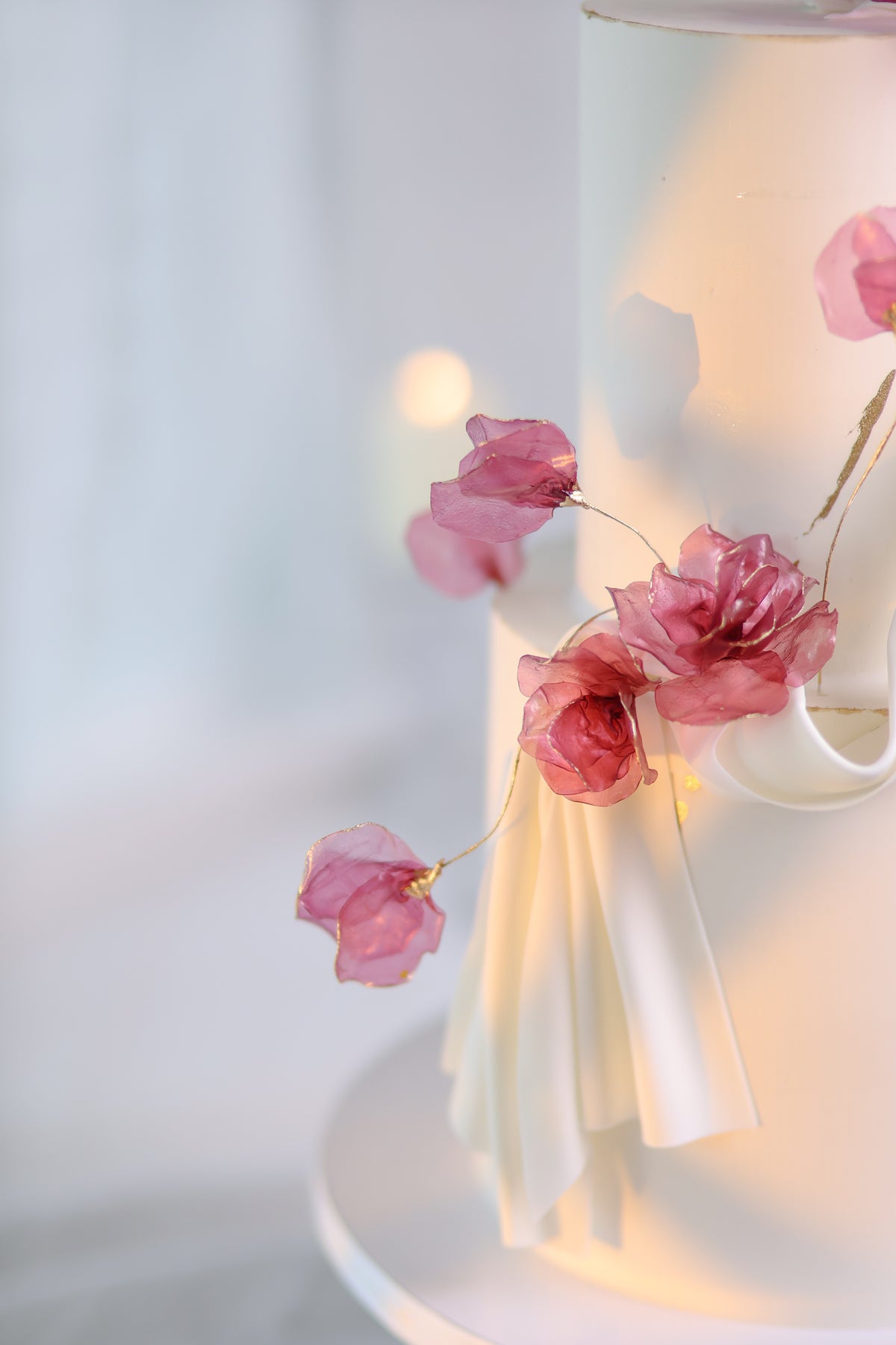 rice paper flowers tall two tiers cake