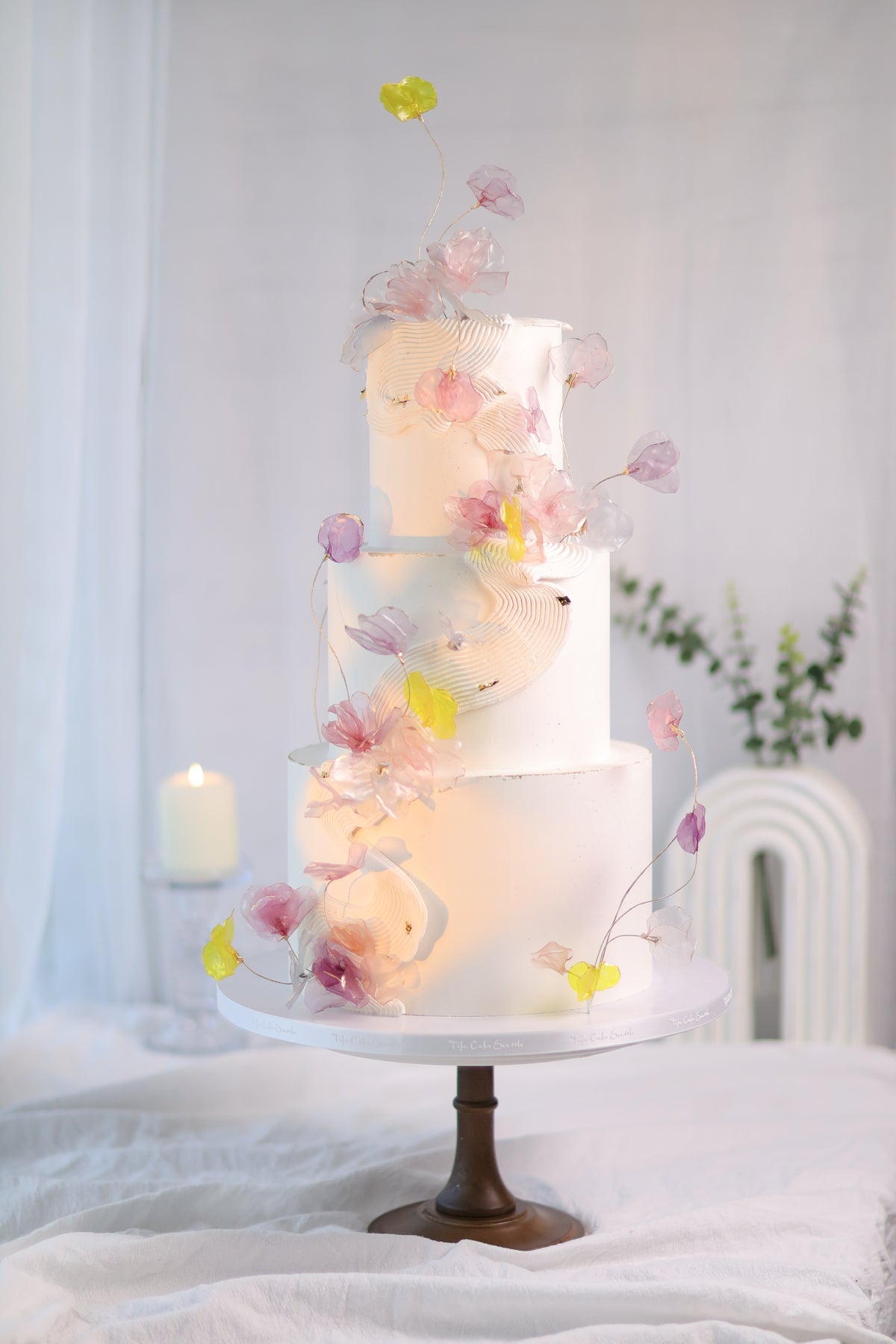 3 tiers wedding cake|rice paper flowers