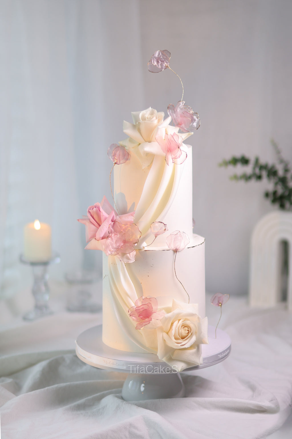Pink rice paper and rose