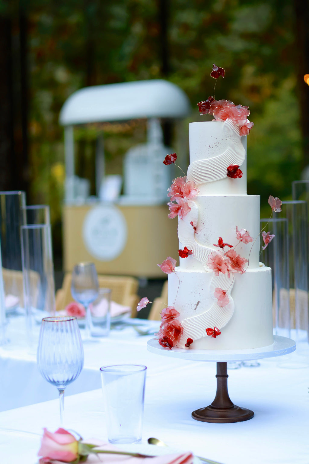 Fall themed rice paper wedding cake