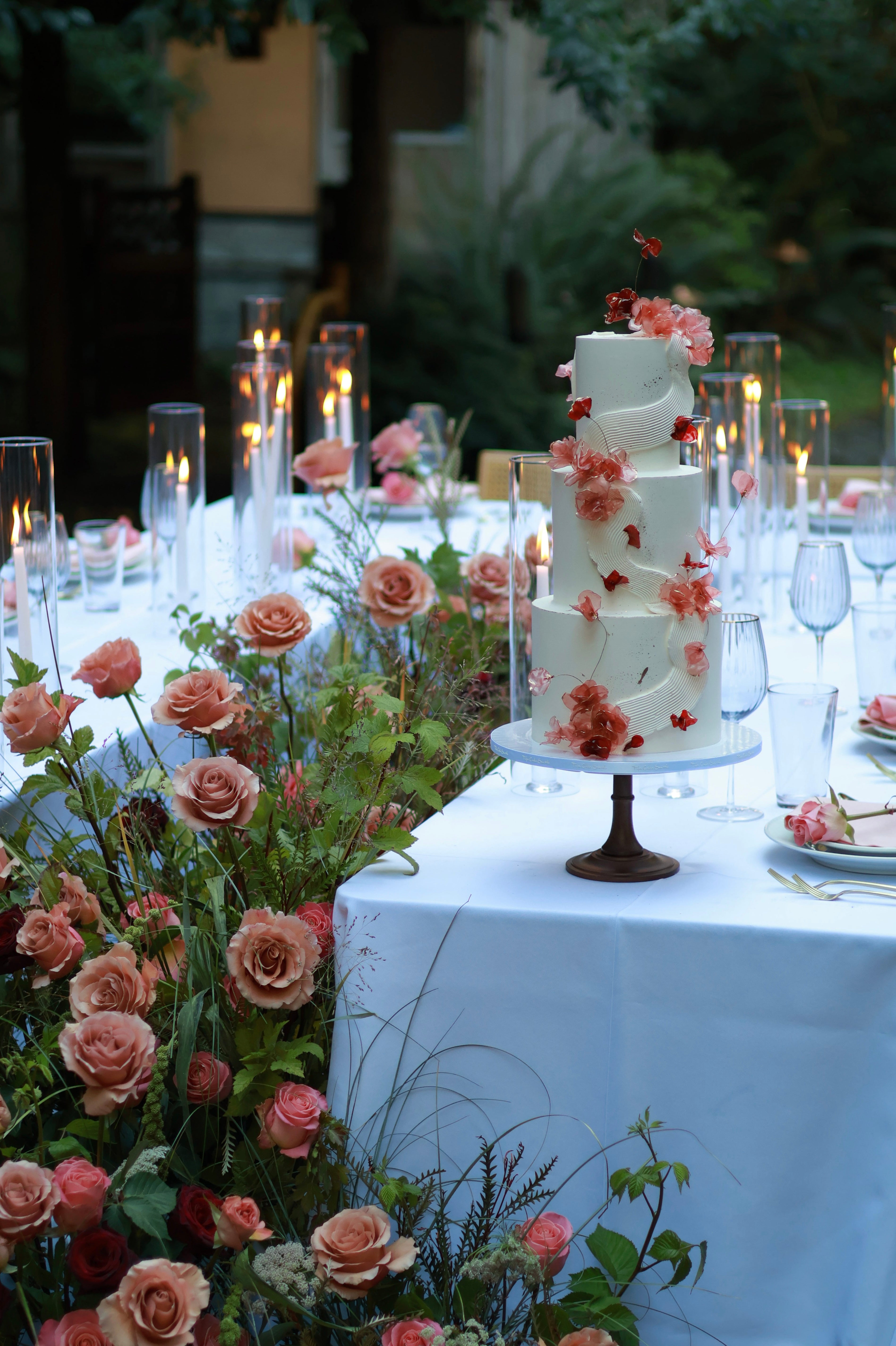 Fall themed rice paper wedding cake